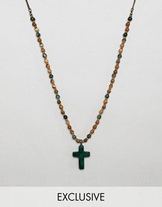 Ожерелье с бусинами и крестом Reclaimed Vintage Inspired эксклюзивно для ASOS - Зеленый