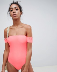 Слитный купальник с открытыми плечами New Look - Розовый
