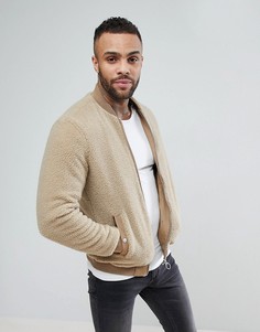 Светло-коричневый бомбер из искусственной цигейки Pull&Bear - Рыжий Pull&;Bear