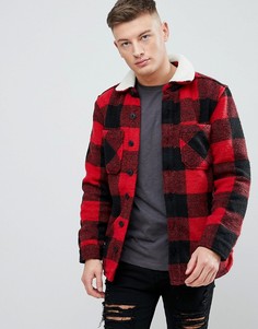 Красная рубашка в клетку с искусственным мехом Pull&Bear - Красный Pull&;Bear