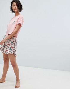 Пижамные шорты от комплекта с принтом ламы Vero Moda - Мульти