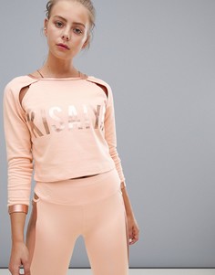 Укороченный свитер с отделкой металлик и вырезами на плечах Kisaiya - Розовый