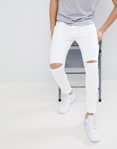 Белые джинсы скинни с рваными коленями Pull&Bear - Белый Pull&;Bear