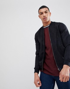 Черный бомбер из искусственной замши Pull&Bear - Черный Pull&;Bear