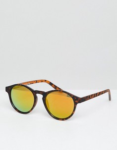 Круглые черепаховые солнцезащитные очки с зеркальными стеклами Pull&Bear - Коричневый Pull&;Bear