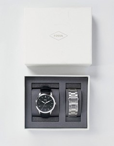 Подарочный набор с часами и сменным ремешком Fossil The Minimalist - Серебряный