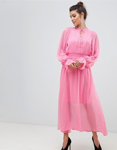 Платье макси в горошек с завязкой Y.A.S - Розовый