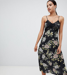 Платье миди с цветочным принтом и кружевной отделкой Missguided - Черный