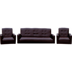 Комплект Экомебель Аккорд экокожа коричневая (диван + 2 кресла)