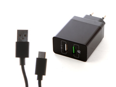 Зарядное устройство DF Tor-04 2xUSB QC 3.0 Smart Charge + Кабель Type-C