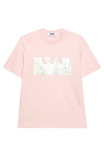 Розовая футболка с серебристым логотипом Msgm