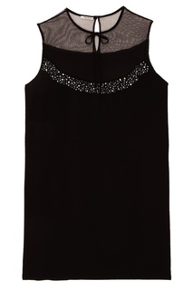 Короткое черное платье с полупрозрачным верхом Miu Miu