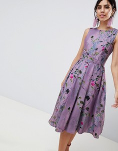 Приталенное платье миди с принтом Little Mistress - Фиолетовый