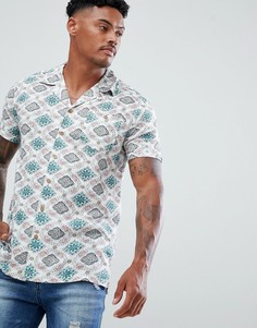 Рубашка с винтажным принтом и воротником в виде лацканов Soul Star - Кремовый
