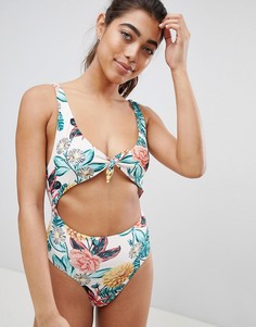 Pull&Bear Floral Knot Front Swimsuit - Розовый Pull&;Bear