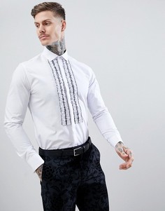 Белая приталенная рубашка с рюшами Moss London - Фиолетовый