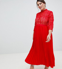Платье миди с кружевным верхом и рукавами 3/4 Little Mistress Plus - Красный