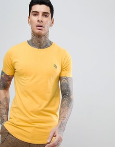 Стретчевая футболка с круглым вырезом и закругленным краем Process Black - Желтый