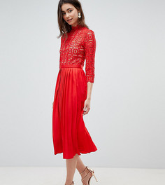 Плиссированное платье миди с кружевным верхом и рукавами 3/4 Little Mistress Tall - Красный