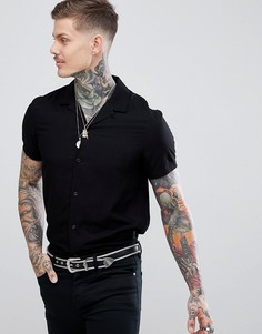 Черная рубашка из вискозы с короткими рукавами и отложным воротником Religion - Черный