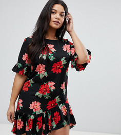 Платье с цветочным принтом и баской AX Paris Plus - Мульти