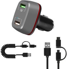 Автомобильное зарядное устройство DF AutoTor-04, USB, microUSB/USB type-C, 3A, черный