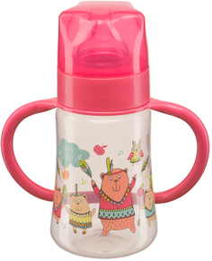 Бутылочка для кормления Happy Baby с ручками и силиконовой соской BABY BOTTLE (красный)