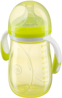 Бутылочка для кормления Happy Baby с ручками и антиколиковой силиконовой соской 300 мл (лайм)