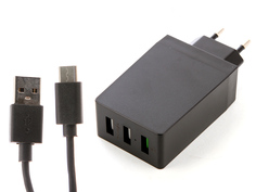 Зарядное устройство DF Tor-06 3xUSB QC 3.0 Smart Charge + Кабель Type-C