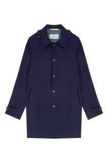 Синее однобортное пальто с капюшоном Canali