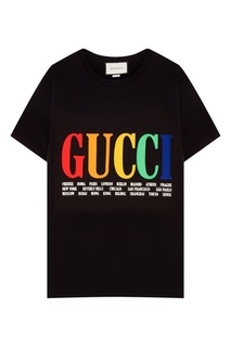 Черная футболка с цветным логотипом Gucci