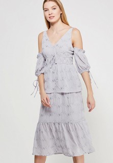 Платье Lost Ink EMBROIDERED PUFF SLEEVE MIDI DRESS