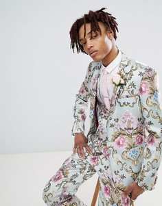 Приталенный жаккардовый пиджак пастельной расцветки с принтом ASOS EDITION Wedding - Синий