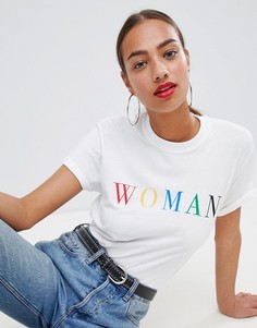 Футболка с разноцветной надписью Woman Boohoo - Белый