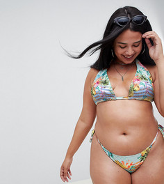 Бикини-топ с треугольными чашечками и принтом в полоску ASOS DESIGN Curve - Мульти