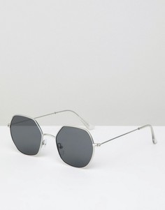 Солнцезащитные очки с шестигранными стеклами в серебристой оправе River Island - Серебряный