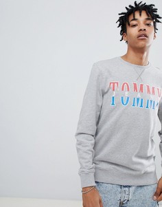 Серый меланжевый свитшот с круглым вырезом и логотипом Tommy Jeans Capsule essential - Серый