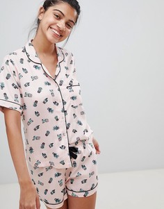 Пижама с рубашкой и шортами с принтом кактусов New Look - Розовый