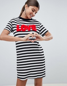 Платье-футболка в полоску с надписью Love PrettyLittleThing - Мульти