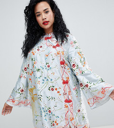 Платье мини с вышивкой и воротником в восточном стиле ASOS DESIGN Curve - Мульти