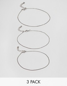 Набор из 3 браслетов-цепочек на ногу ASOS DESIGN - Серебряный