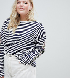 Лонгслив в полоску с вышитыми розами ASOS DESIGN Curve - Мульти