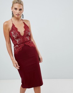 Платье миди с кружевным топом Rare - Красный