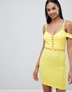 Облегающее платье с отделкой цепочкой Rare - Желтый