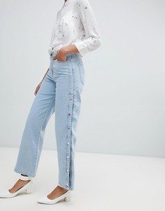 Светлые джинсы с широкими штанинами и кнопками River Island - Синий