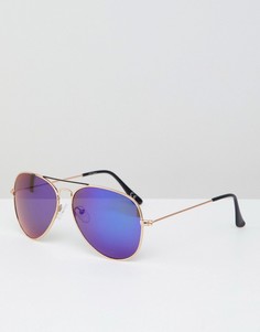 Солнцезащитные очки-авиаторы с синими зеркальными стеклами Jeepers Peepers - Серебряный