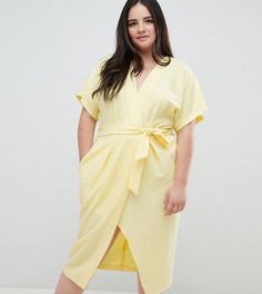 Платье с короткими рукавами и поясом Closet London Plus - Желтый