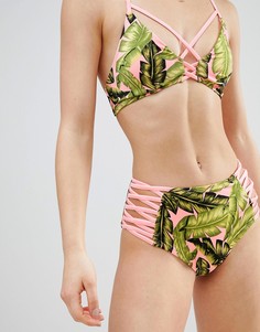 Плавки бикини с завышенной талией и тропическим принтом Hunkemoller - Мульти