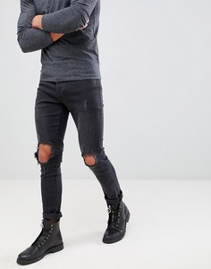 Черные свободные джинсы скинни с рваными коленями Mennace Makavelli - Черный