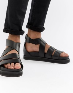 Черные кожаные гладиаторские сандалии с массивной подошвой ASOS DESIGN - Черный